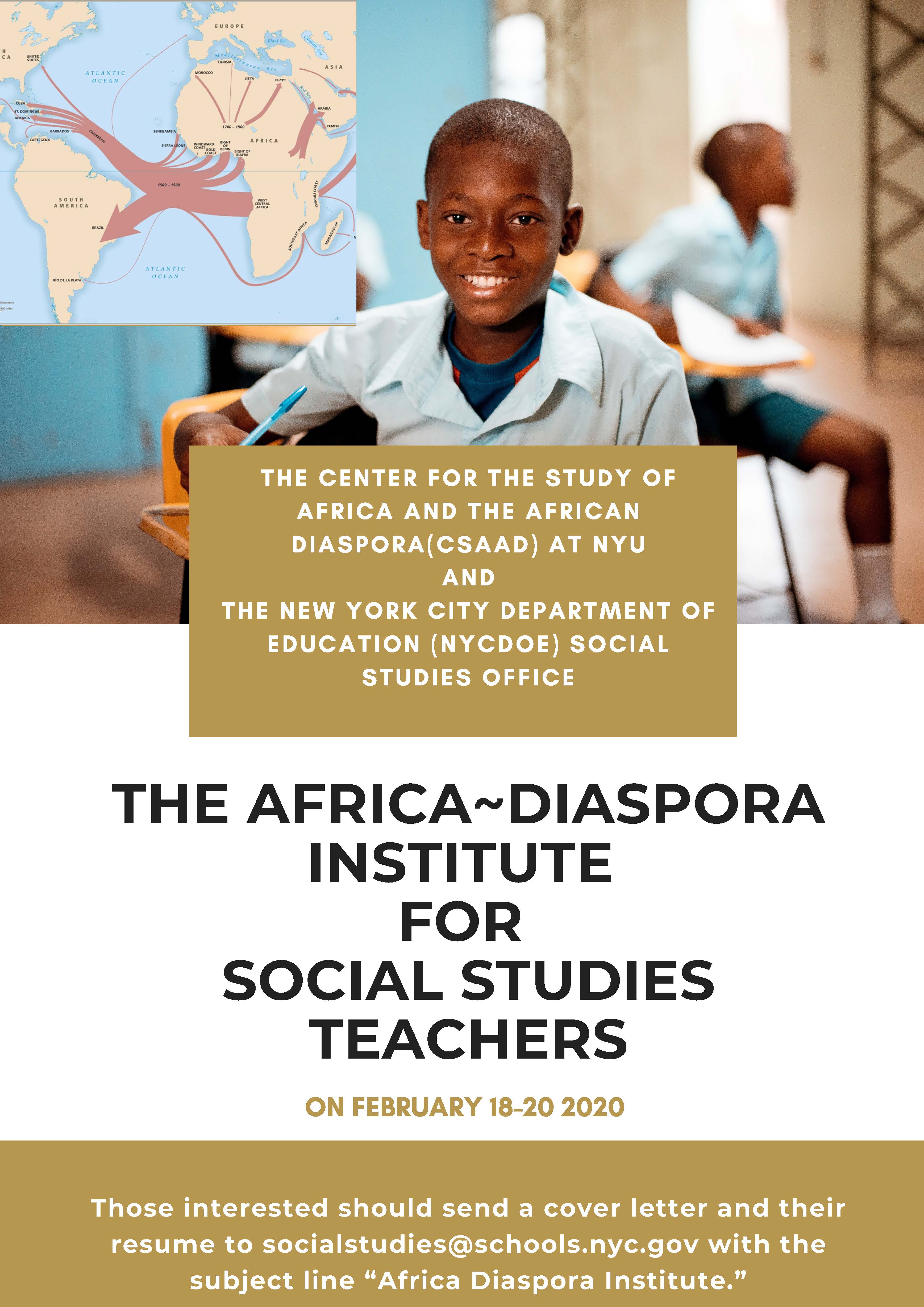flyer for the Africa Diaspora Institute for Social Studies Teachers