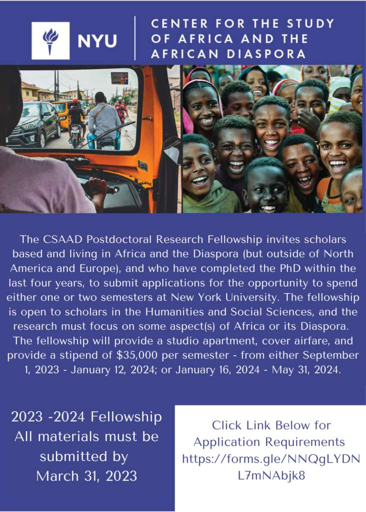 Center For The Study Of Africa And The African Diaspora - Postdoctoral ...